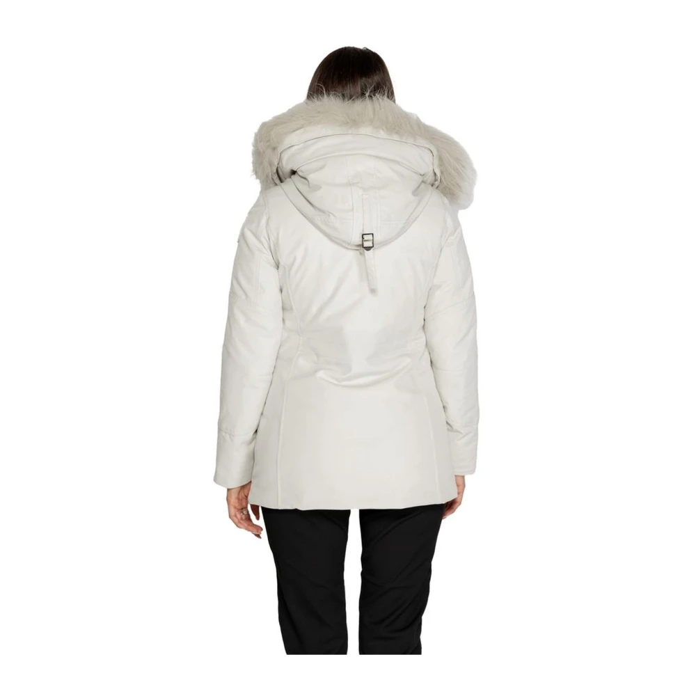 Blauer Witte Polyester Blend Dames Herfst Winter Jas White Dames