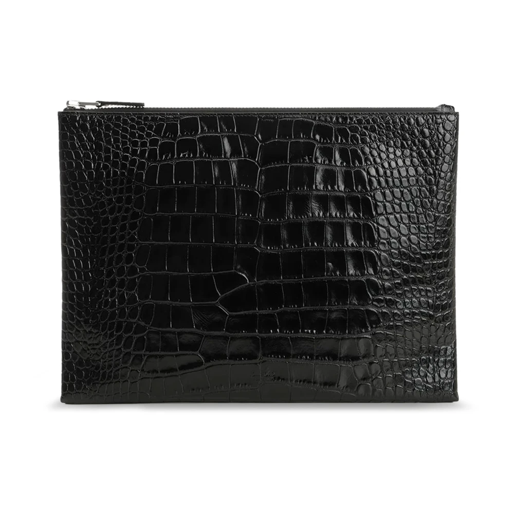 Tom Ford Men's Black Crocodile-Print Leather Pouch