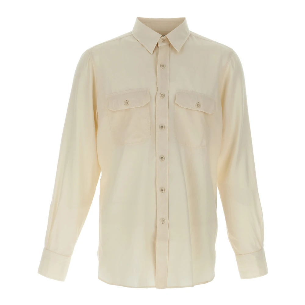 Tom Ford Men's White Fluid Twill Military Fit Shirt