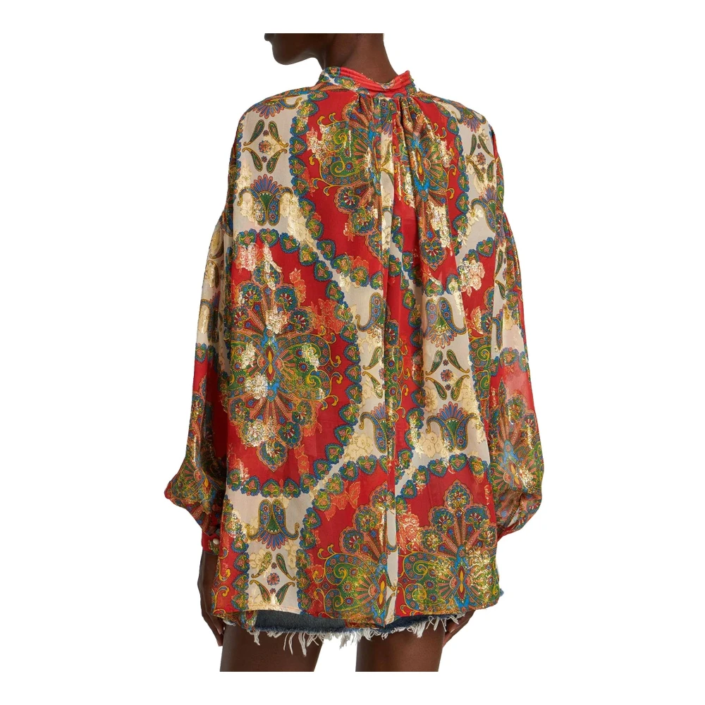ETRO Zijden bedrukte V-hals shirt Metallic Multicolor Dames