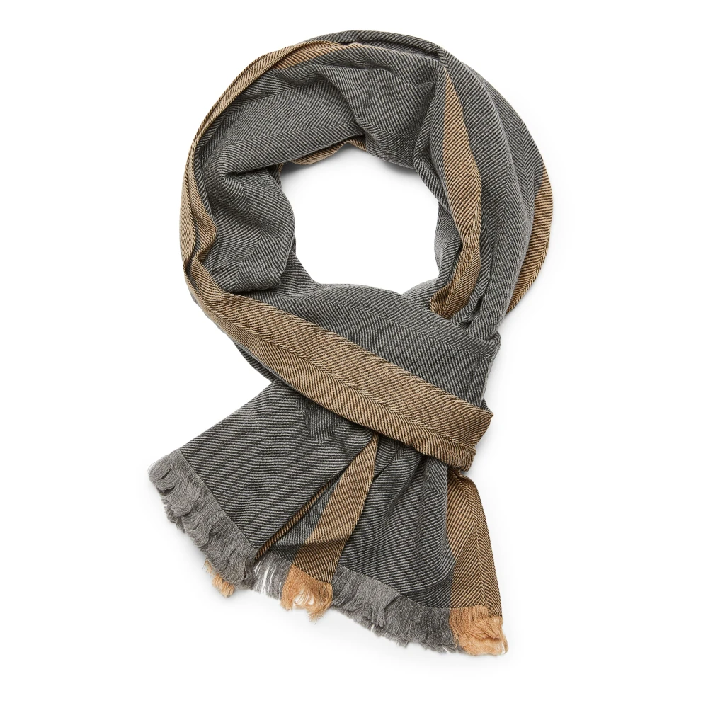 Boggi Milano Herringbone Wollen Sjaal Gray Heren