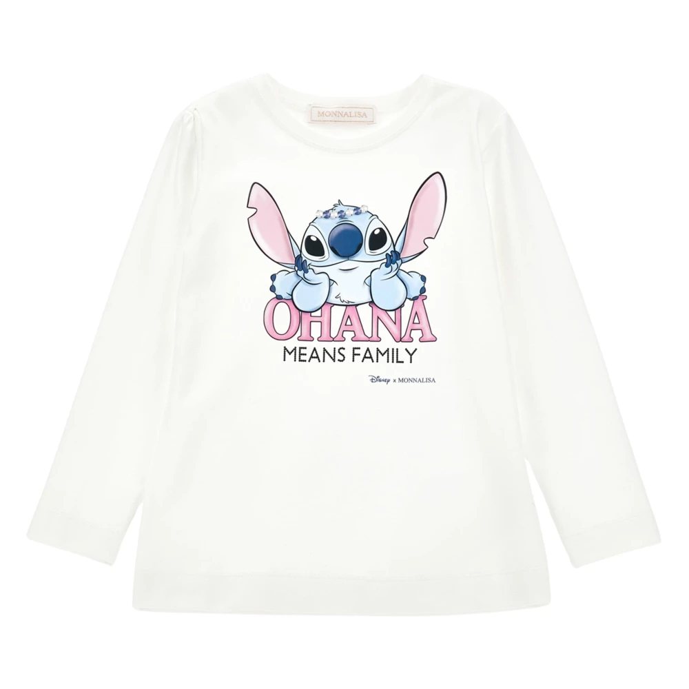 Monnalisa Women's Ivory Stitch Long Sleeve T-Shirt In
