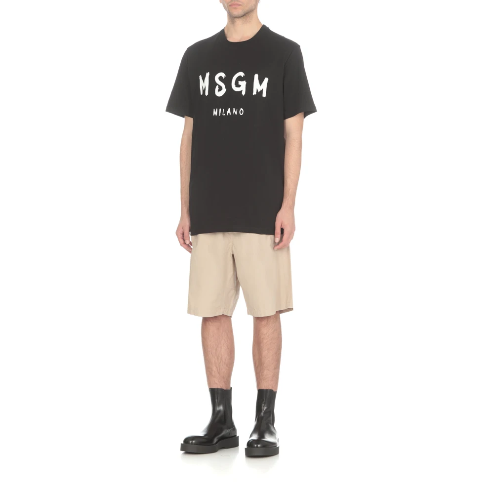 Msgm Zwart Katoenen T-shirt met Logo Black Heren