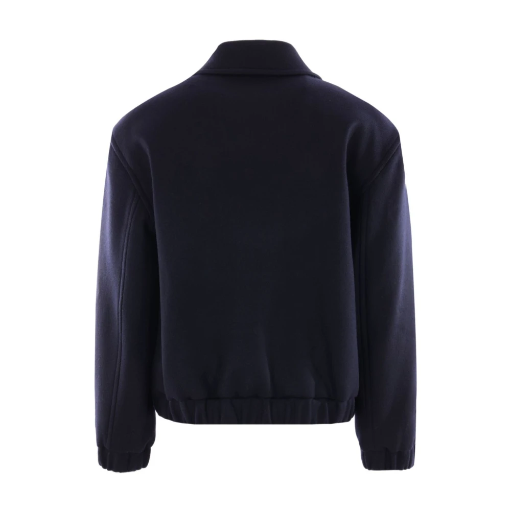 Maison Kitsuné Blauwe wollen jas met handschrift patch Blue Heren