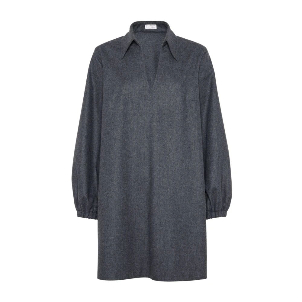 BRUNELLO CUCINELLI Grijze Flanellen Overhemdjurk Gray Dames