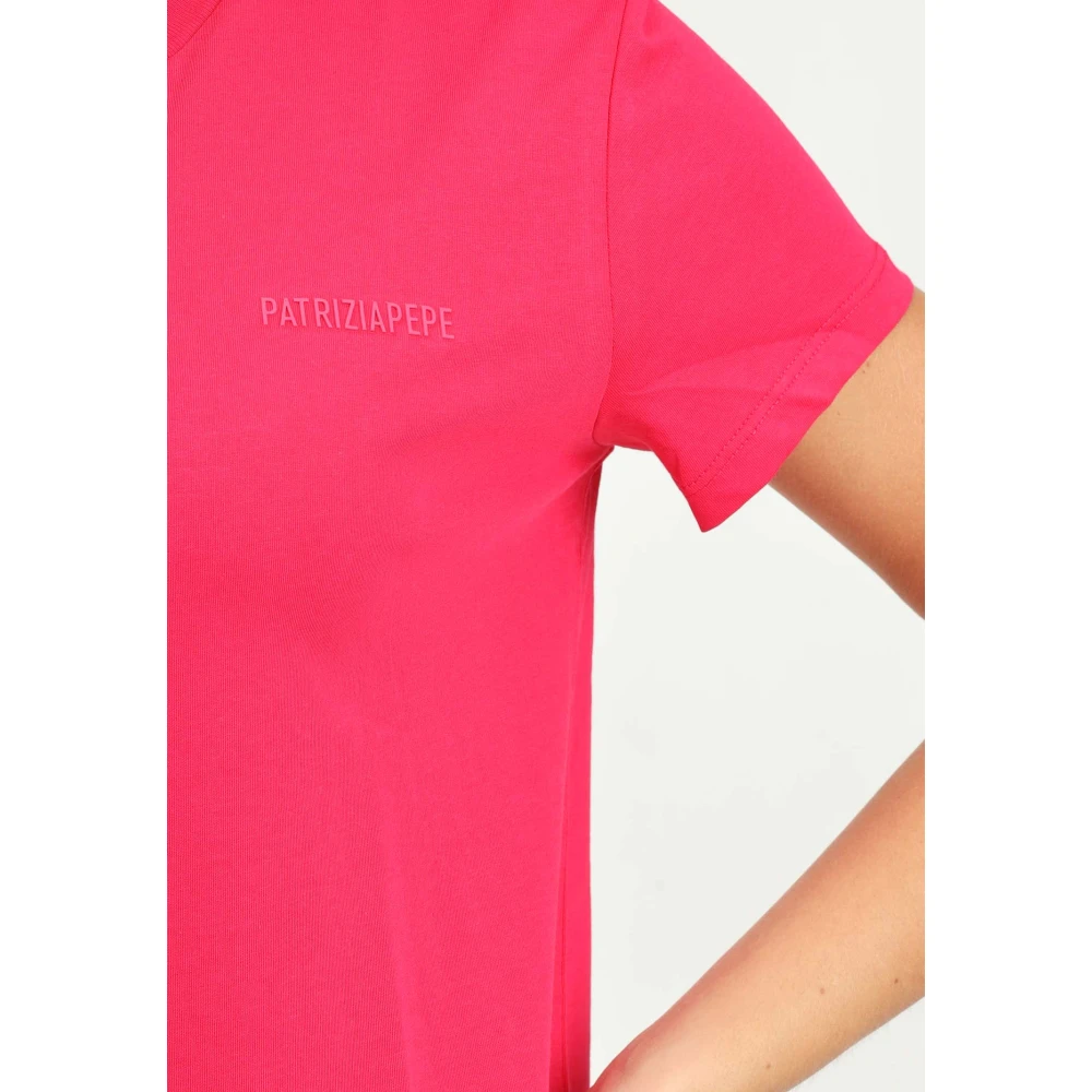 PATRIZIA PEPE Fuchsia Korte Mouw T-shirt Poison Orchid Pink Dames