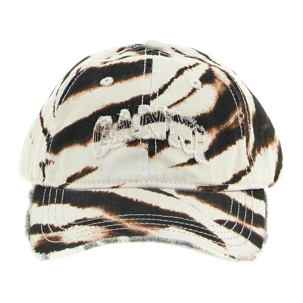 Ganni Animal Print Cotton Cap - Female - Hats & Caps - Multicolor - One Size - Accessories