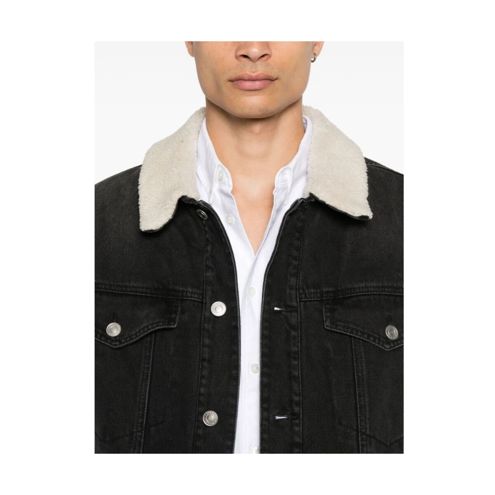 Isabel marant Zwarte Denimjas met Shearling Voering Black Heren