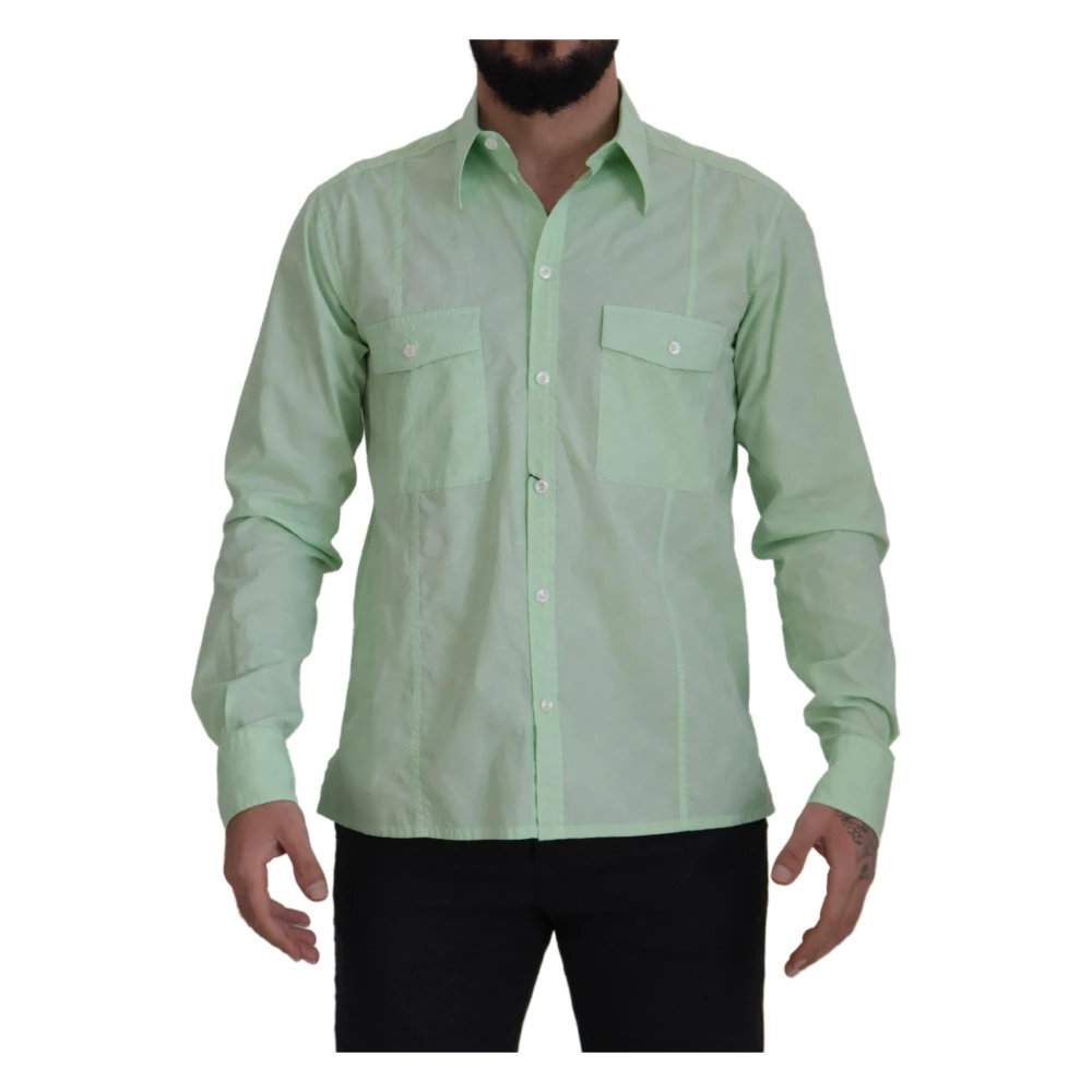 Dolce & Gabbana Green Casual Shirts, Male, 2XL, Mint Slim Fit Casual Button-Down Shirt