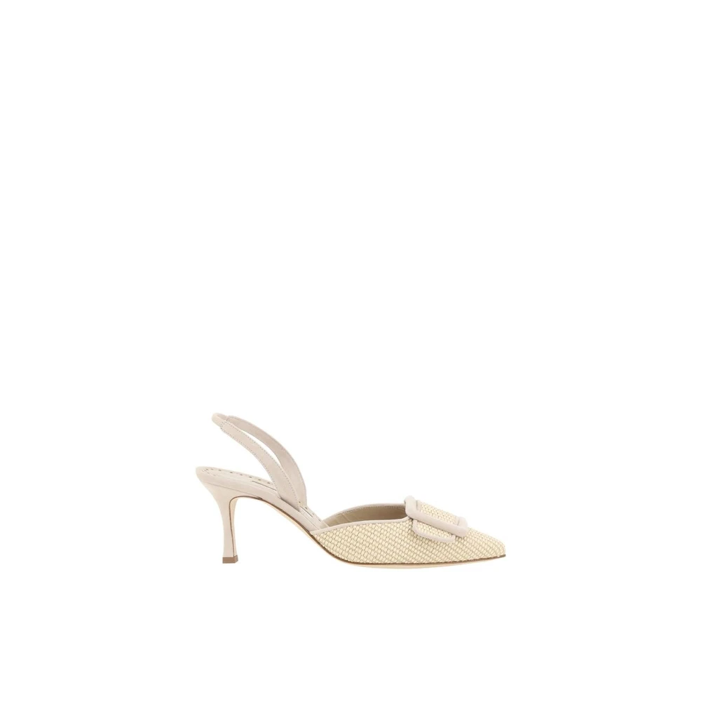 Manolo Blahnik Präglad spänne Almond Toe Pumps Beige, Dam