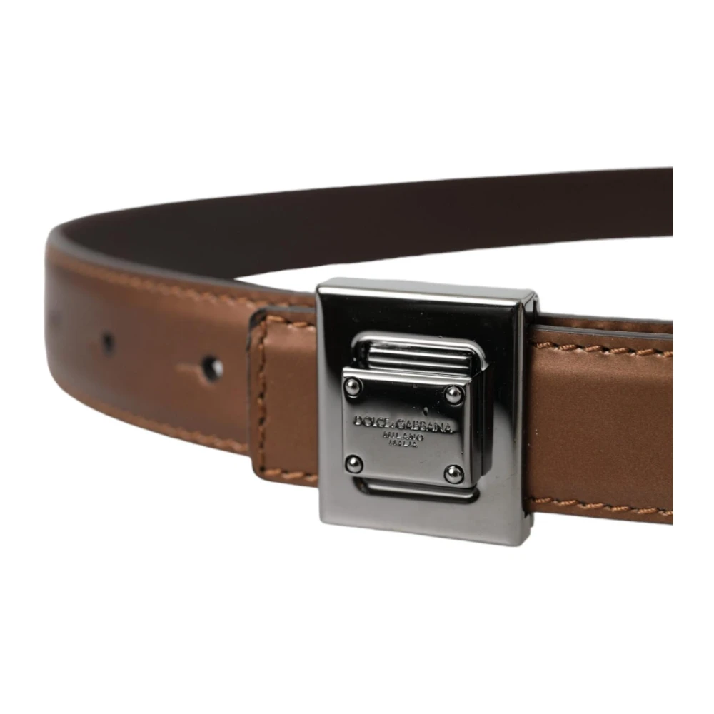 Dolce & Gabbana Bronzen Leren Vierkante Metalen Riem Brown Dames