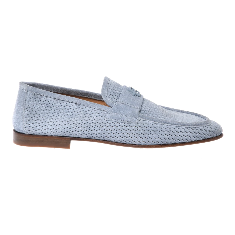 Baldinini Blue Loafers, Male, 6 Uk, Azure Perforated Suede Loafer