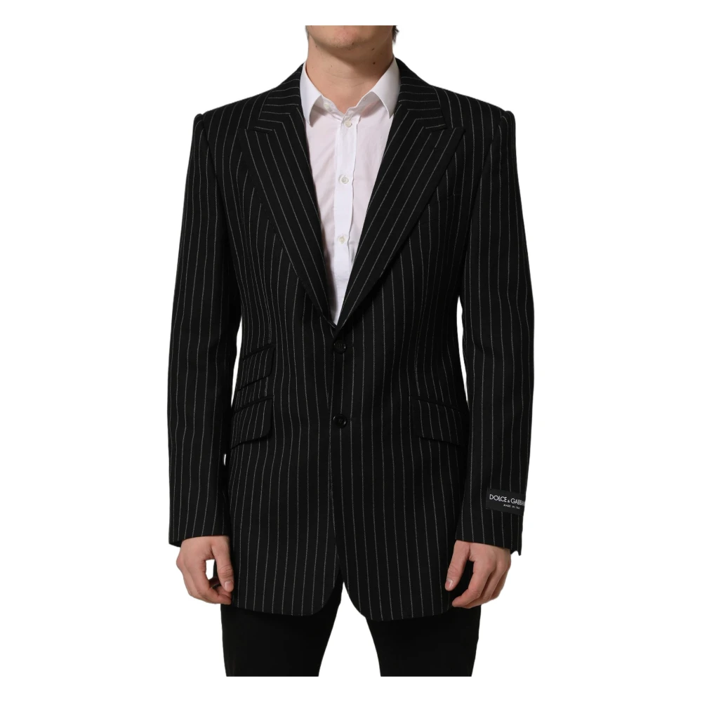 Dolce & Gabbana Men's Black Blazers, 2XL, Stripes Wool Single Breasted Blazer