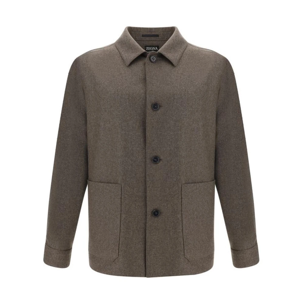 Ermenegildo Zegna Klassieke Wol Chore Jas Knoopsluiting Brown Heren