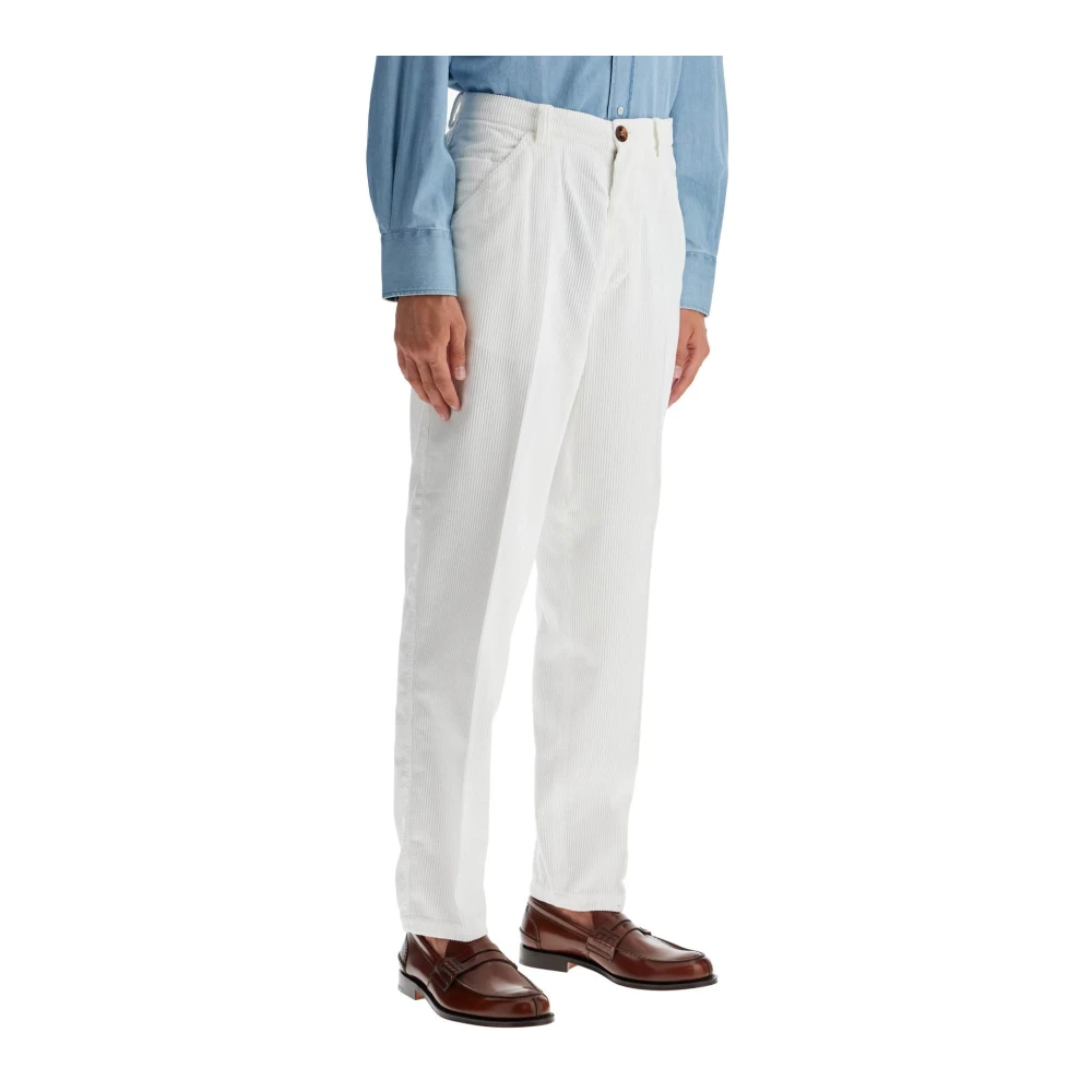 BRUNELLO CUCINELLI Casual Corduroy Broek met Dubbele Plooien White Heren