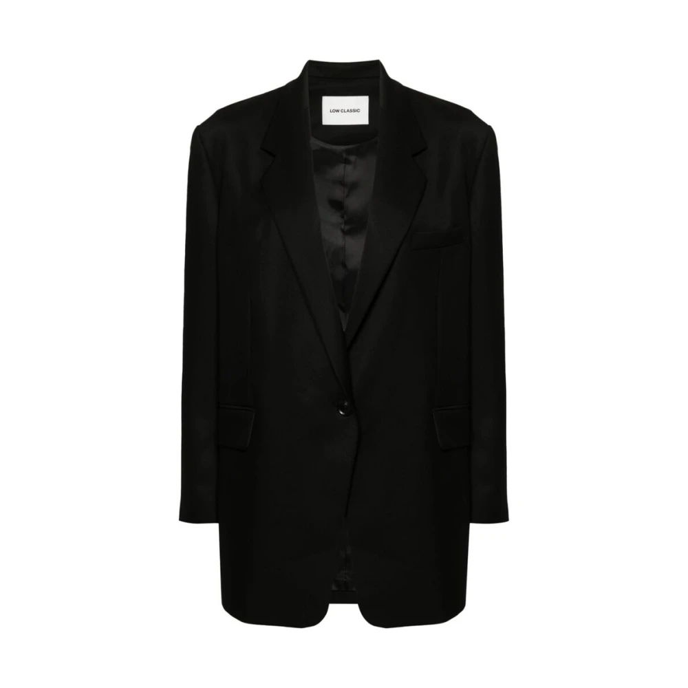 LOW Classic Zwarte wollen blend jas met inkeping revers Black Dames