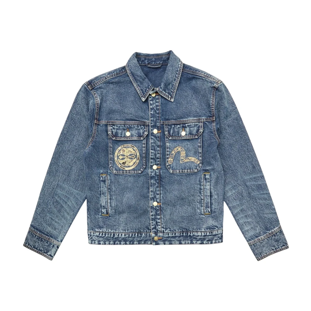 Evisu Brocade Appliqué Carp Embroidery Denim Jack Blue Heren