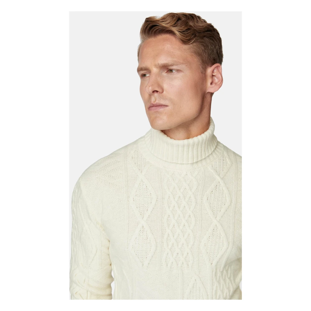 Boggi Milano Mixed Stitch Polo Neck Trui in Merinowol Beige Heren