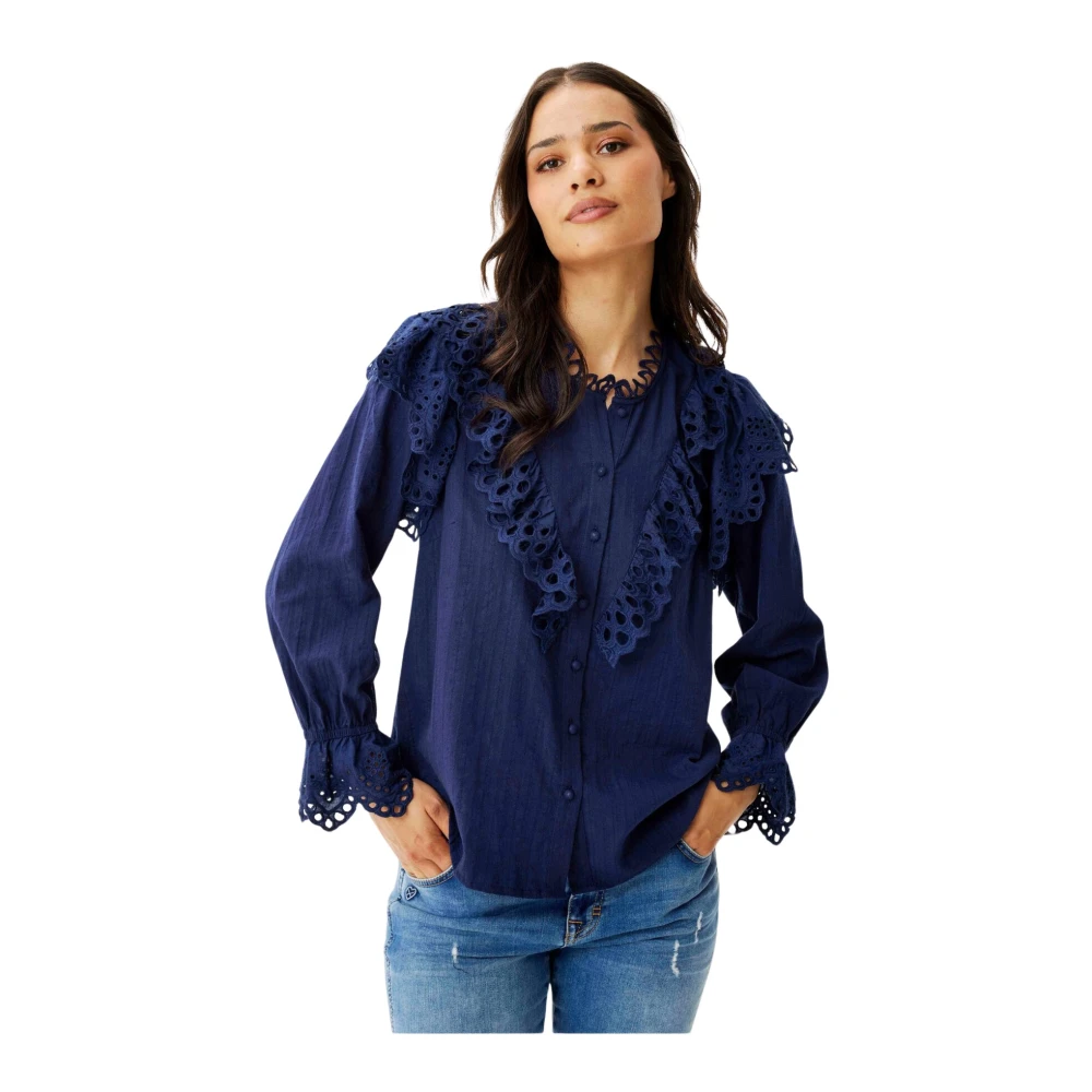 IN Front Navy Shirt met Geborduurde Ruchedetails Blue Dames