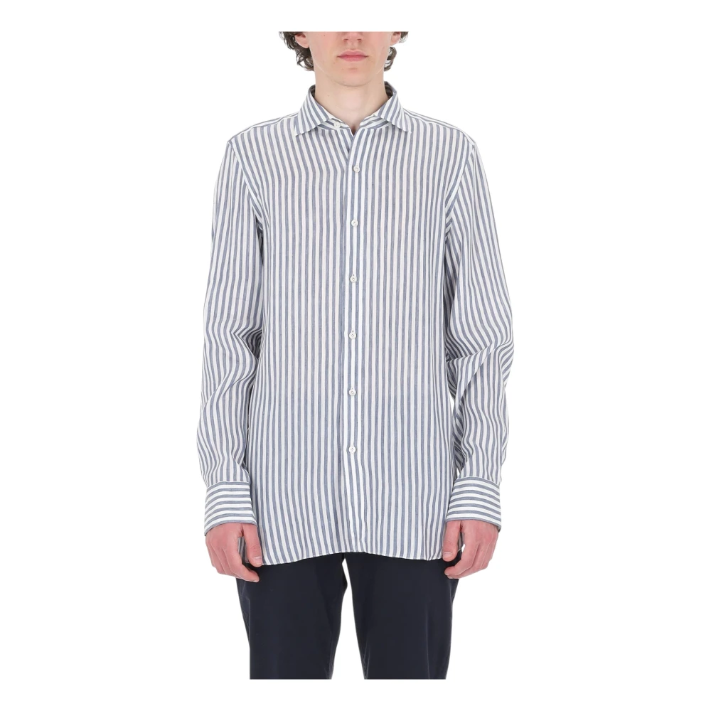 Finamore Mannelijk Blauw Overhemden Heren, 2XL, Leer, Casual Shirts