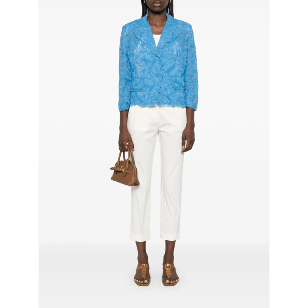 Ermanno Scervino Blauwe Kant Blazer met Schoudervullingen Blue Dames