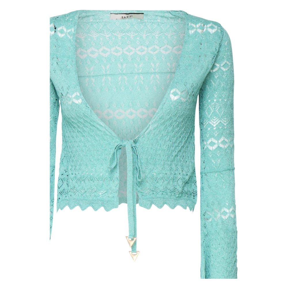 Akep Gehaakte Kant V-hals Aqua Trui Blue Dames