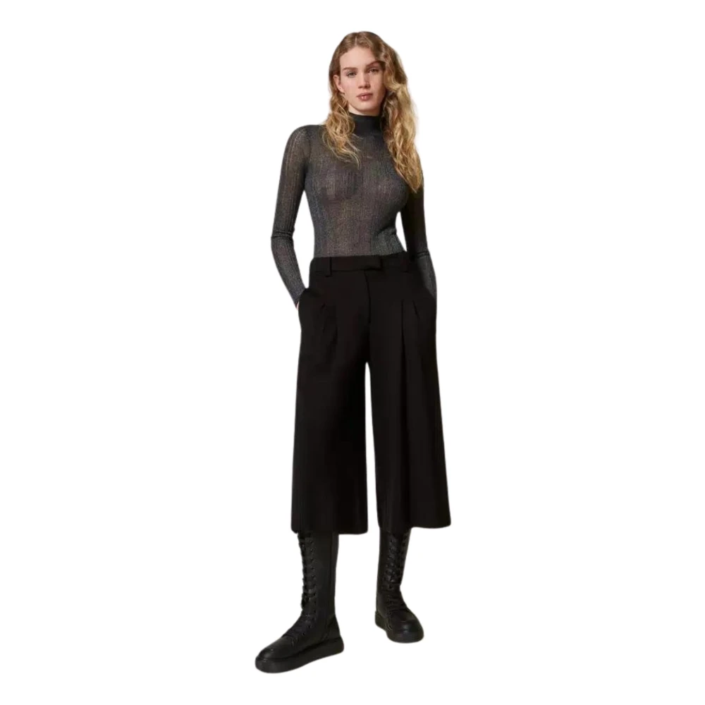 Twinset Zwarte Cropped Milano Broek Black Dames