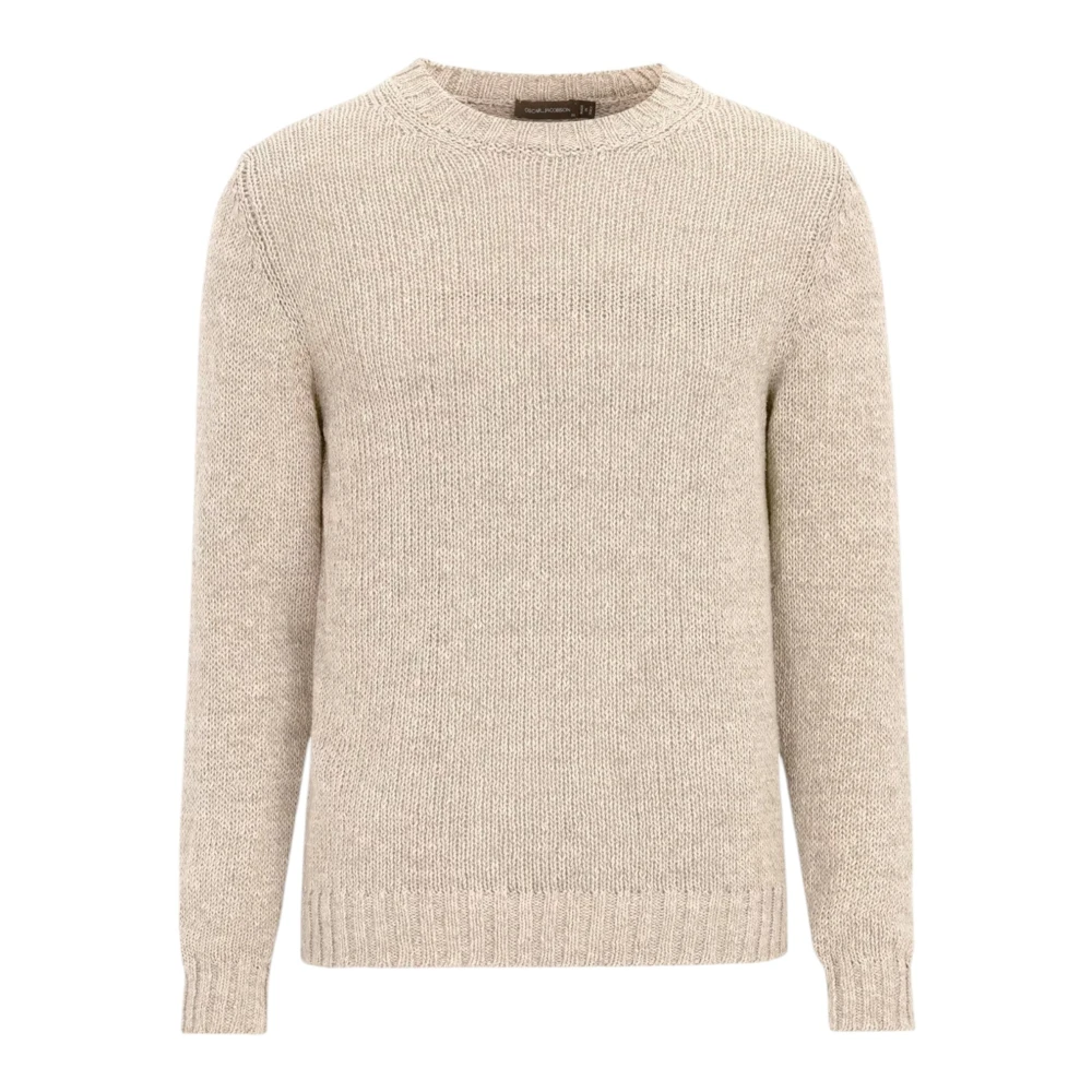Oscar Jacobson Men's Beige Sophisticated Roundneck Sweater