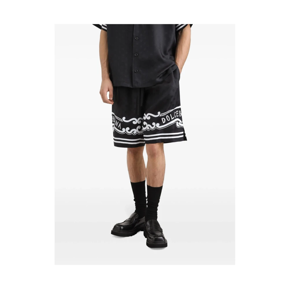 Dolce & Gabbana Shorts met elastische trekkoord en gestreepte rand Black Heren
