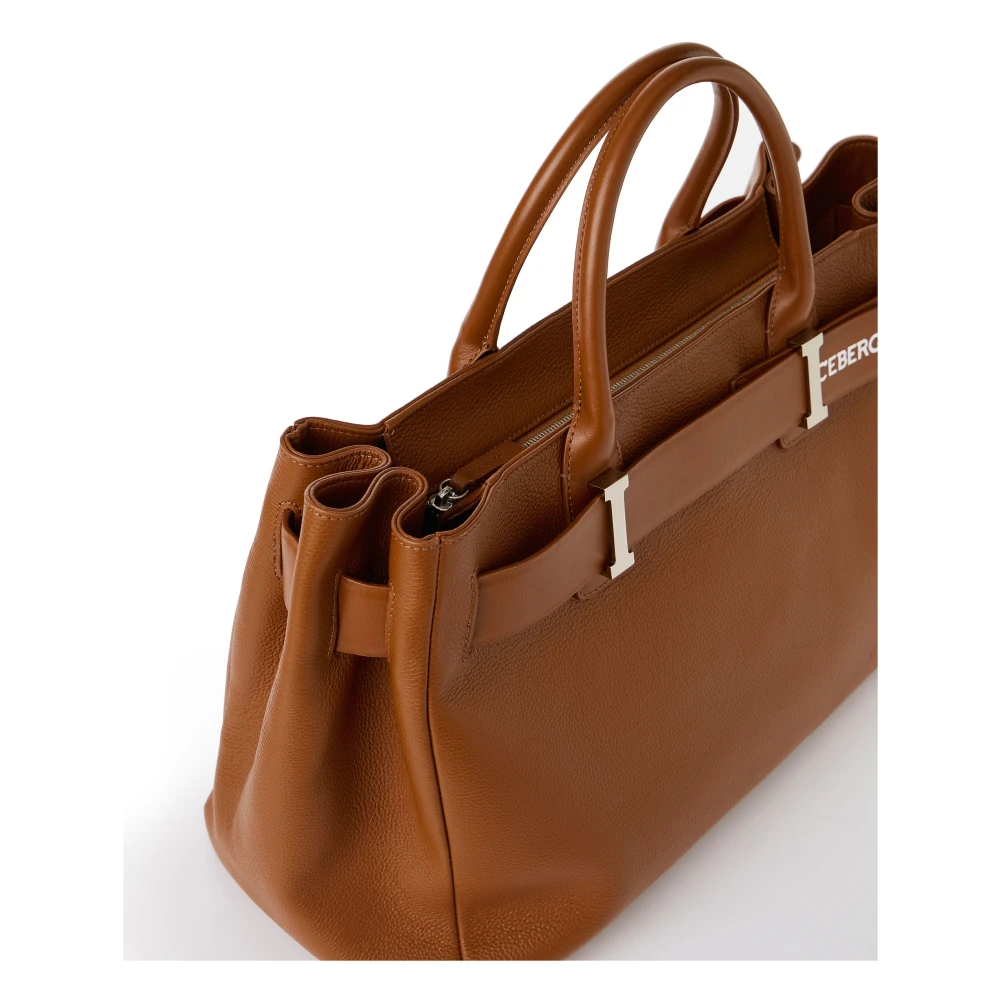 Iceberg Willer leren maxi shopper tas in coccio kleur met gladleren gesp en zilveren details Brown Dames