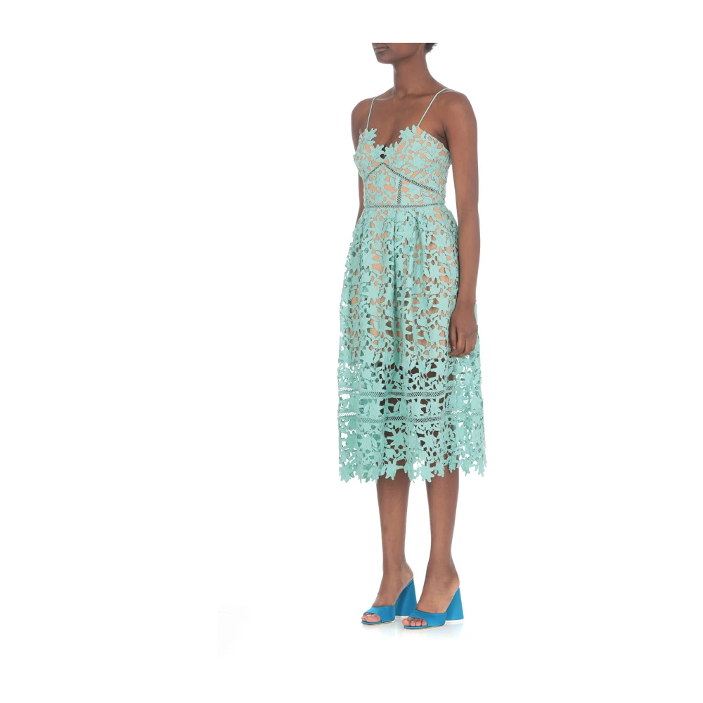 Self Portrait Lichtblauwe Kanten Midi Jurk Blue Dames
