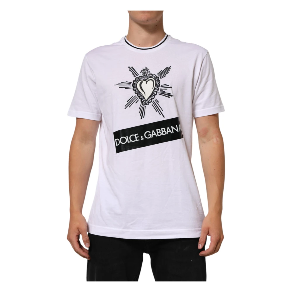 Dolce & Gabbana , T-Shirts, Male, White, Xl, Sacred Heart Graphic White T-Shirt