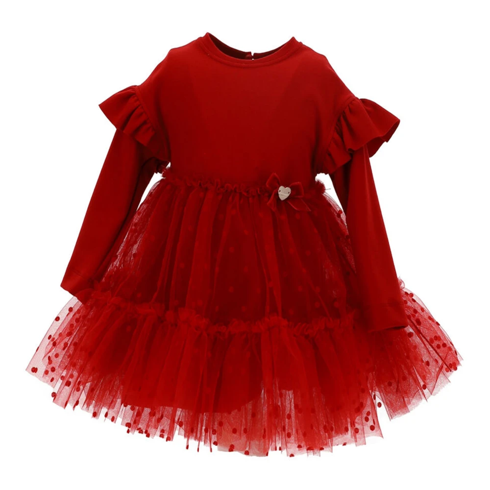Monnalisa Girls Red Punto Milano Jersey And Tulle Dress - Kids Occasion Wear - 9 M - Kids