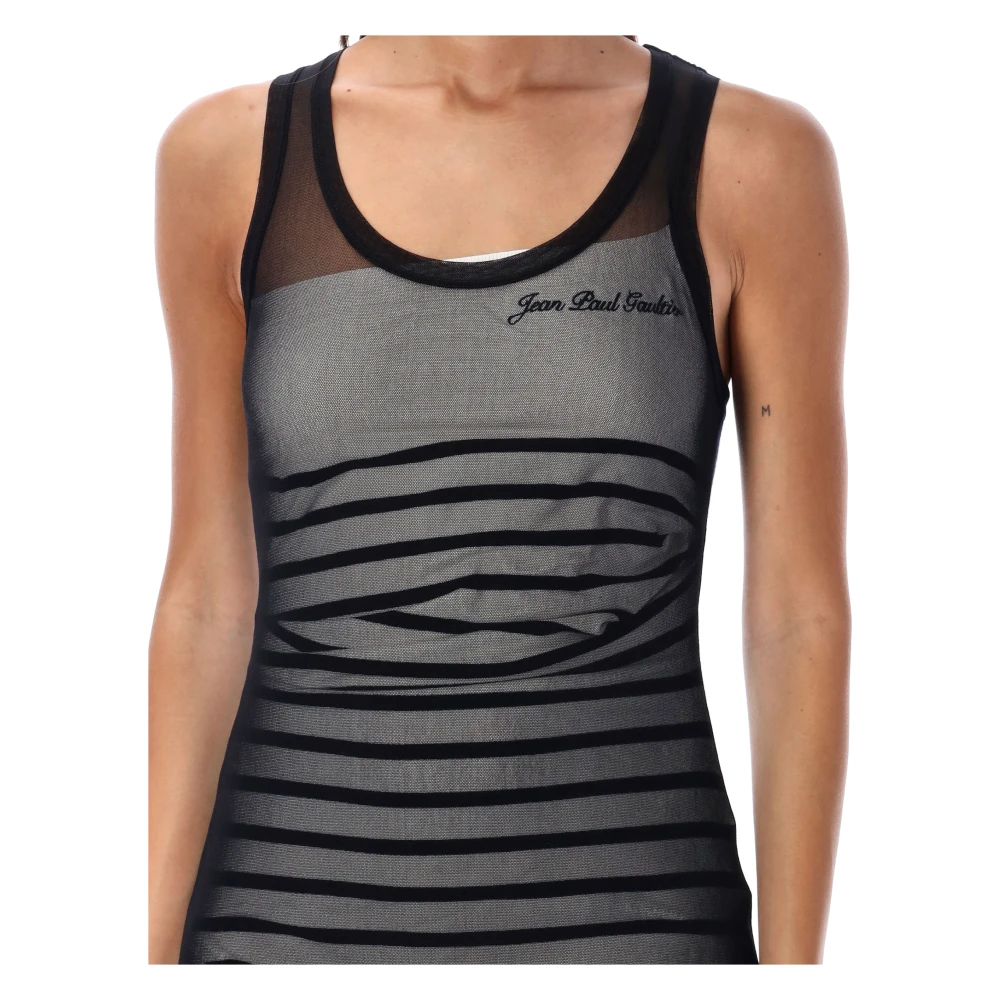 Jean Paul Gaultier Gestreepte Geribbelde Dubbellaagse Jurk Black Dames