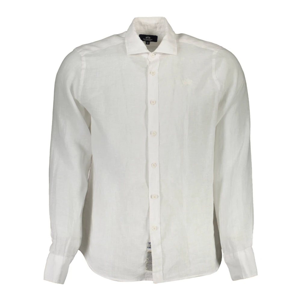 La Martina Men's White Casual Shirts, S, Long Sleeve Shirt Embroidered Logo