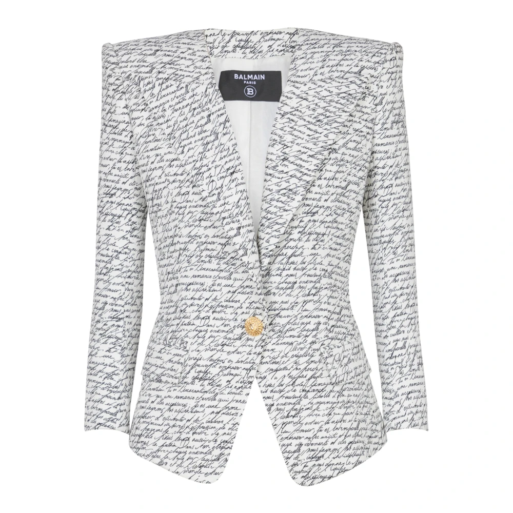 Balmain 1-knoops jas met `Love Letter` print White Dames