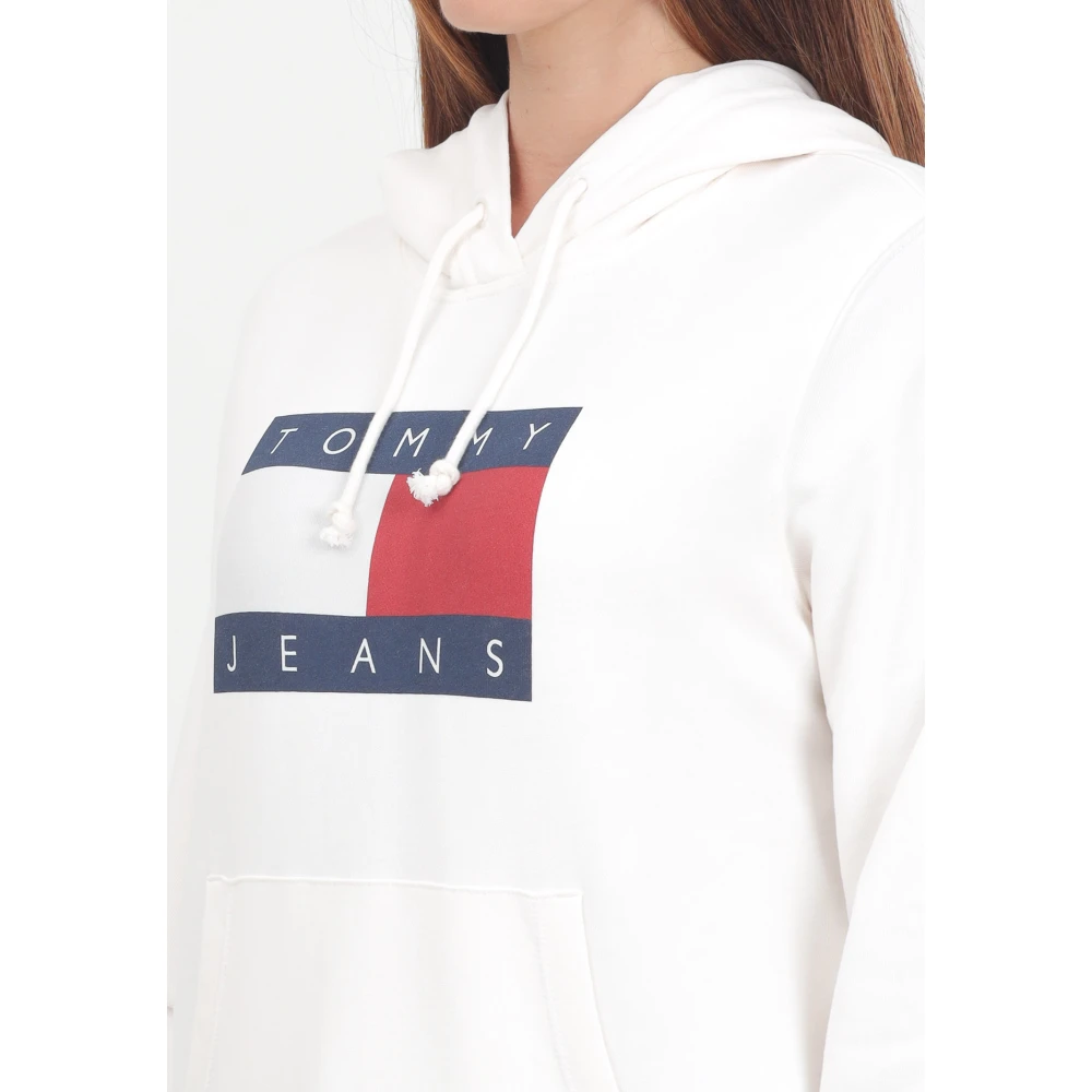 Tommy Jeans Witte Dames Hoodie met Vlagprint White Dames