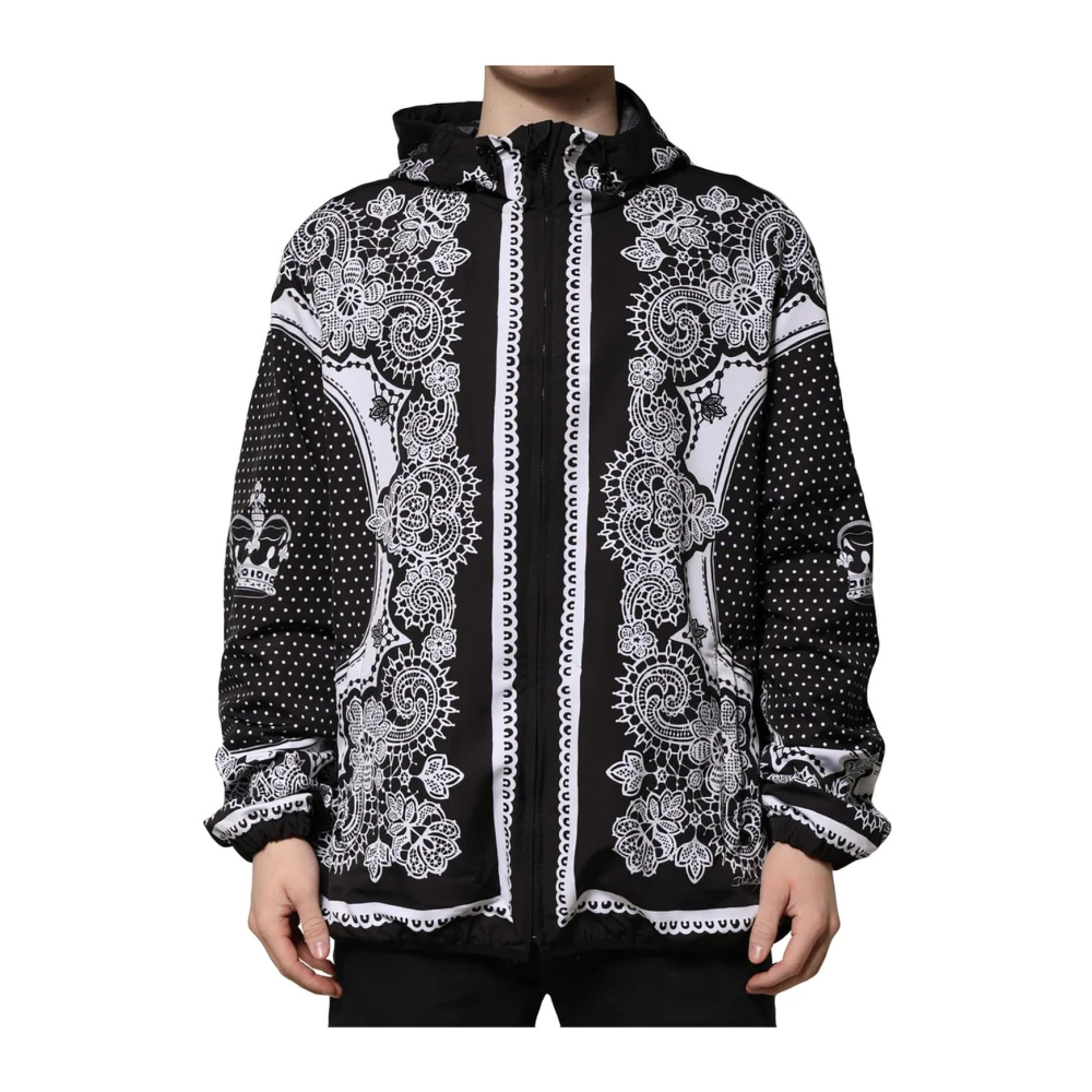 Dolce & Gabbana Men's Black Bandana Print Hooded Bomber Jacket - Light Jackets - 4XL - Jackets