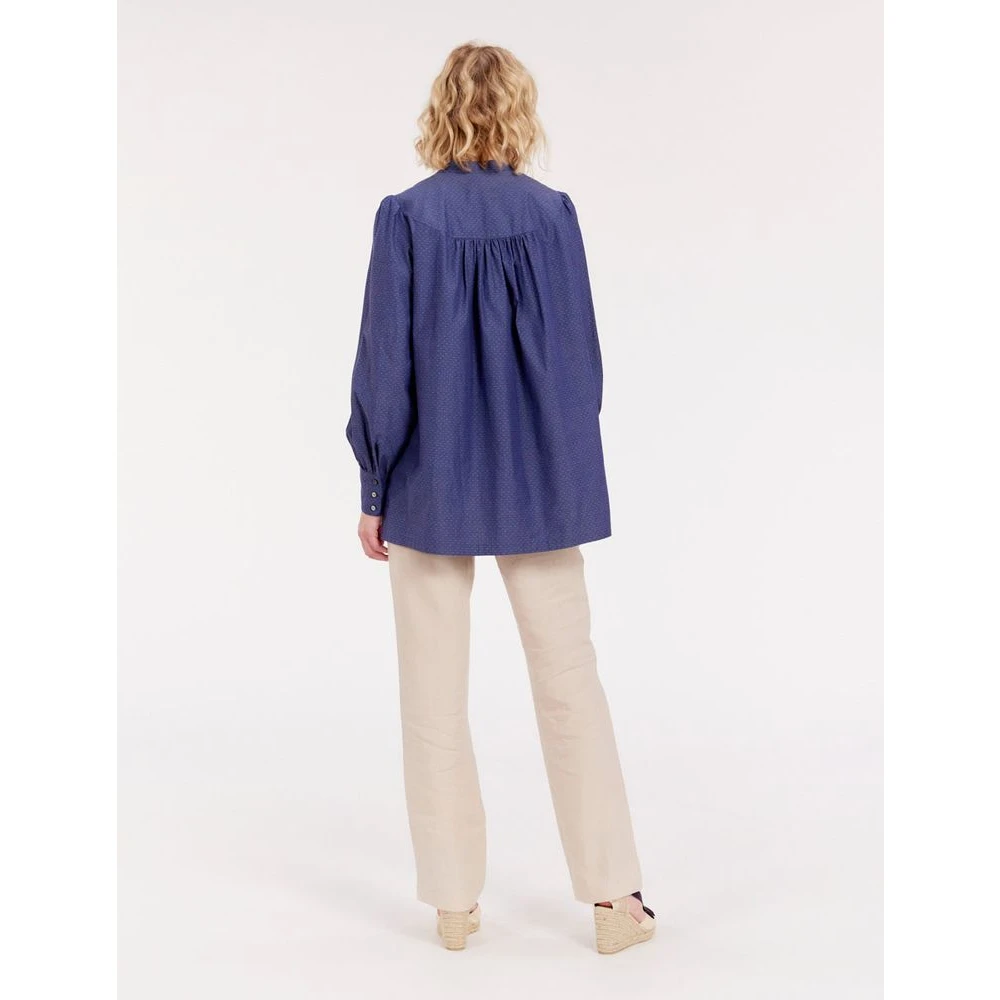 Ines De La Fressange Paris Blauwe Denim Elegante Blouse Blue Dames