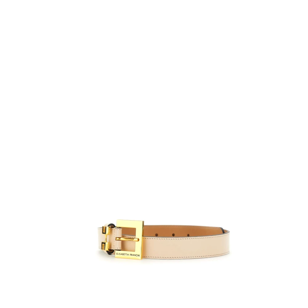 Elisabetta Franchi Beige Leren Riem met Gouden Gesp Beige Dames