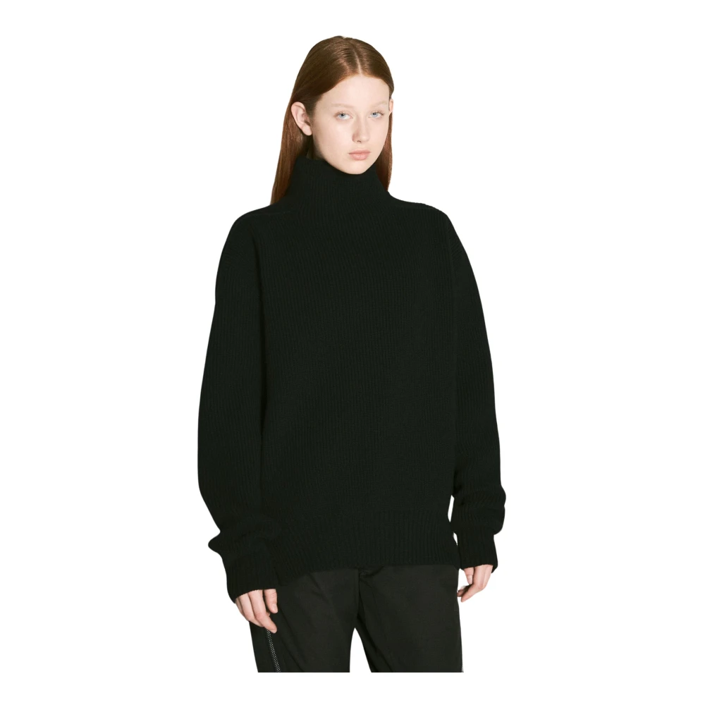 Rick Owens Wollen Fisherman Trui V-Hals Ribgebreide Boorden Black Dames