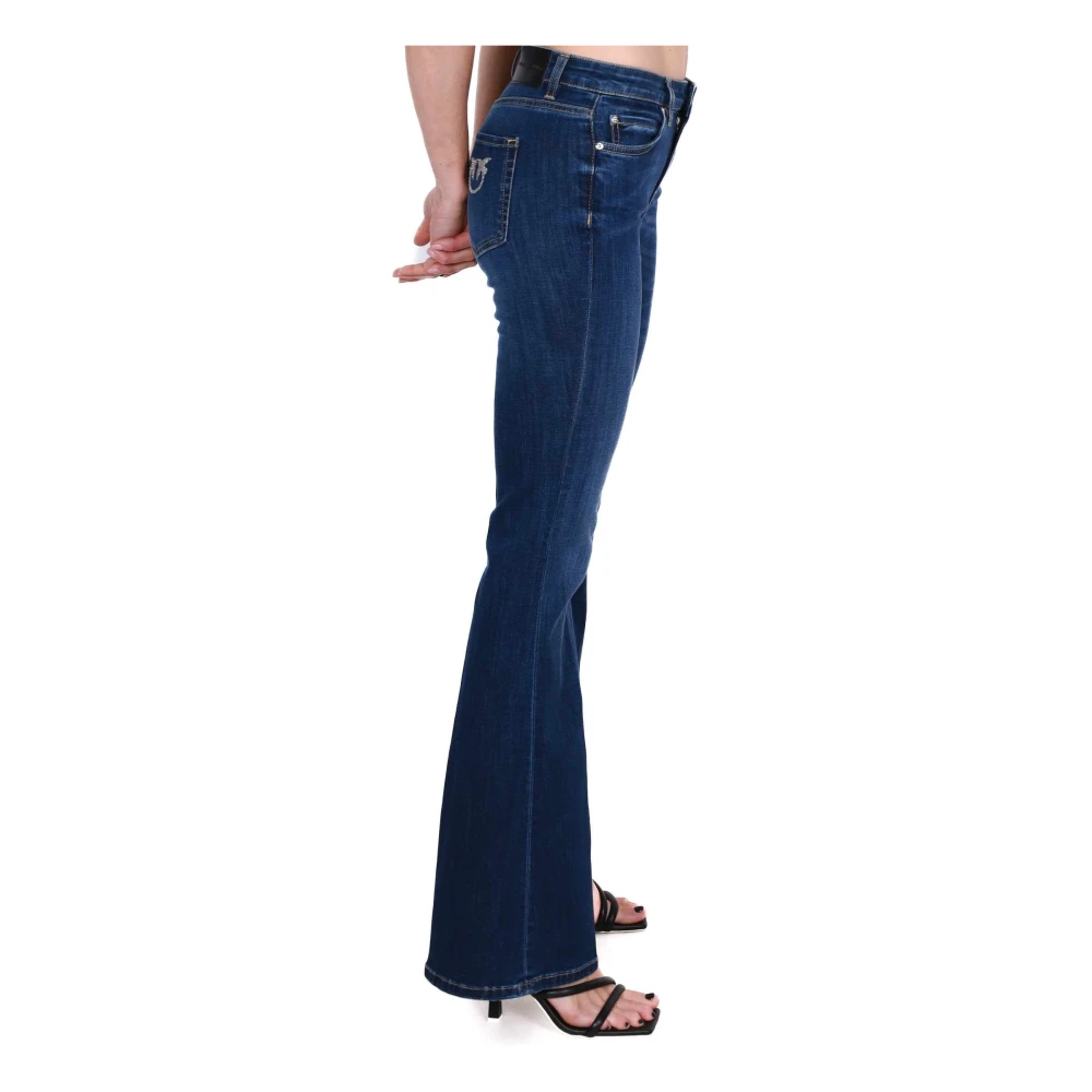 pinko Flared Fit Denim Jeans met Strass Logo Blue Dames