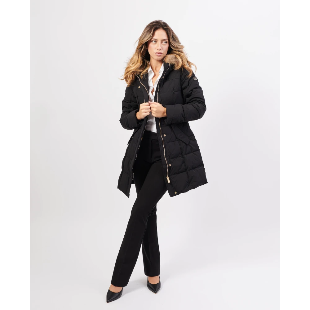 YES ZEE Lang gewatteerde capuchonjas zwart Black Dames