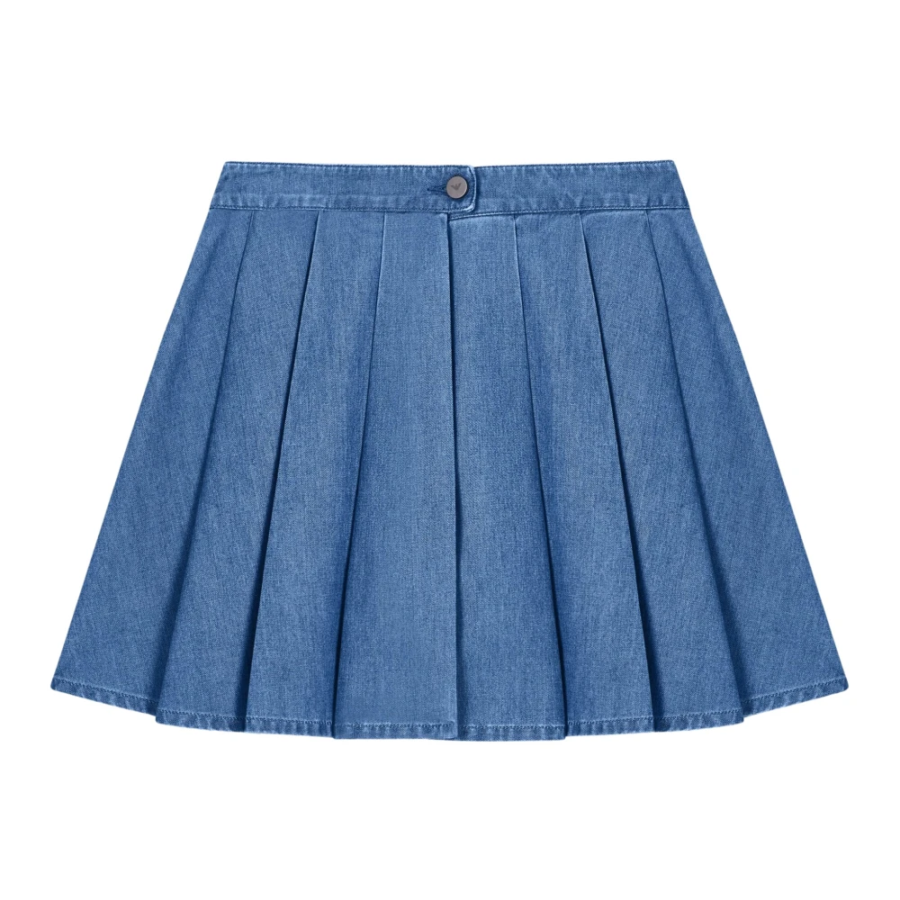 Emporio Armani Vrouw Blauw Rokken Dames, Xs, Denim, Eagle Club Pleated Denim Shorts