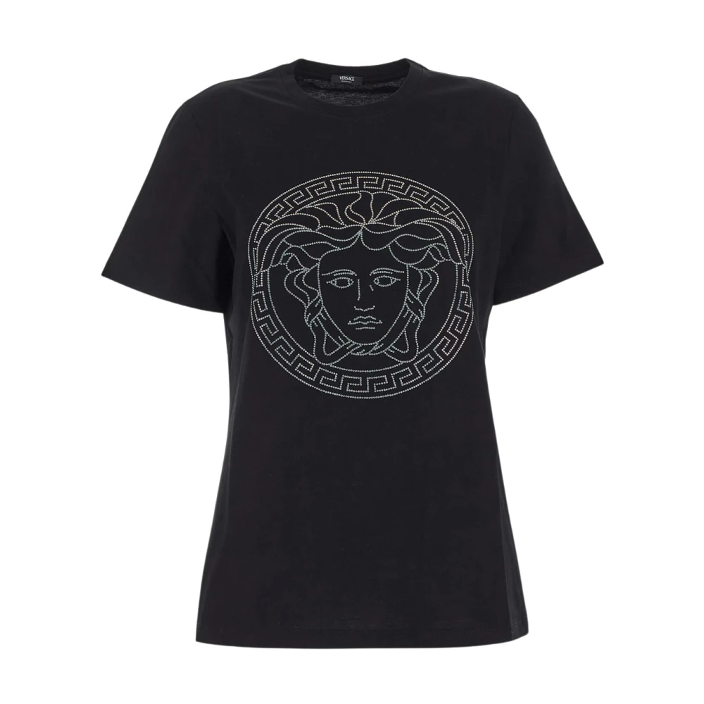Versace Katoenen T-shirt met korte mouwen Black Dames