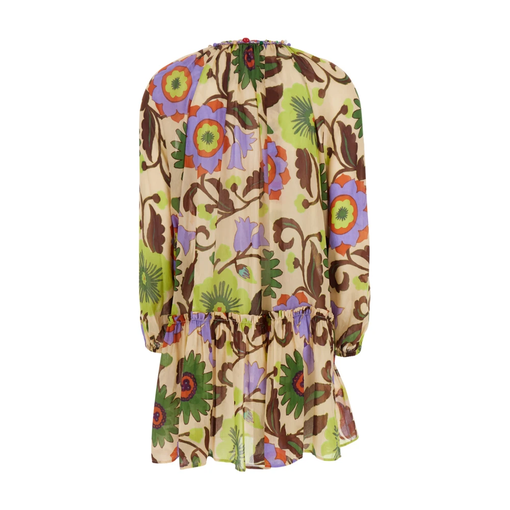 Anjuna Bloemen Katoen Zijde Jurk Multicolor Dames