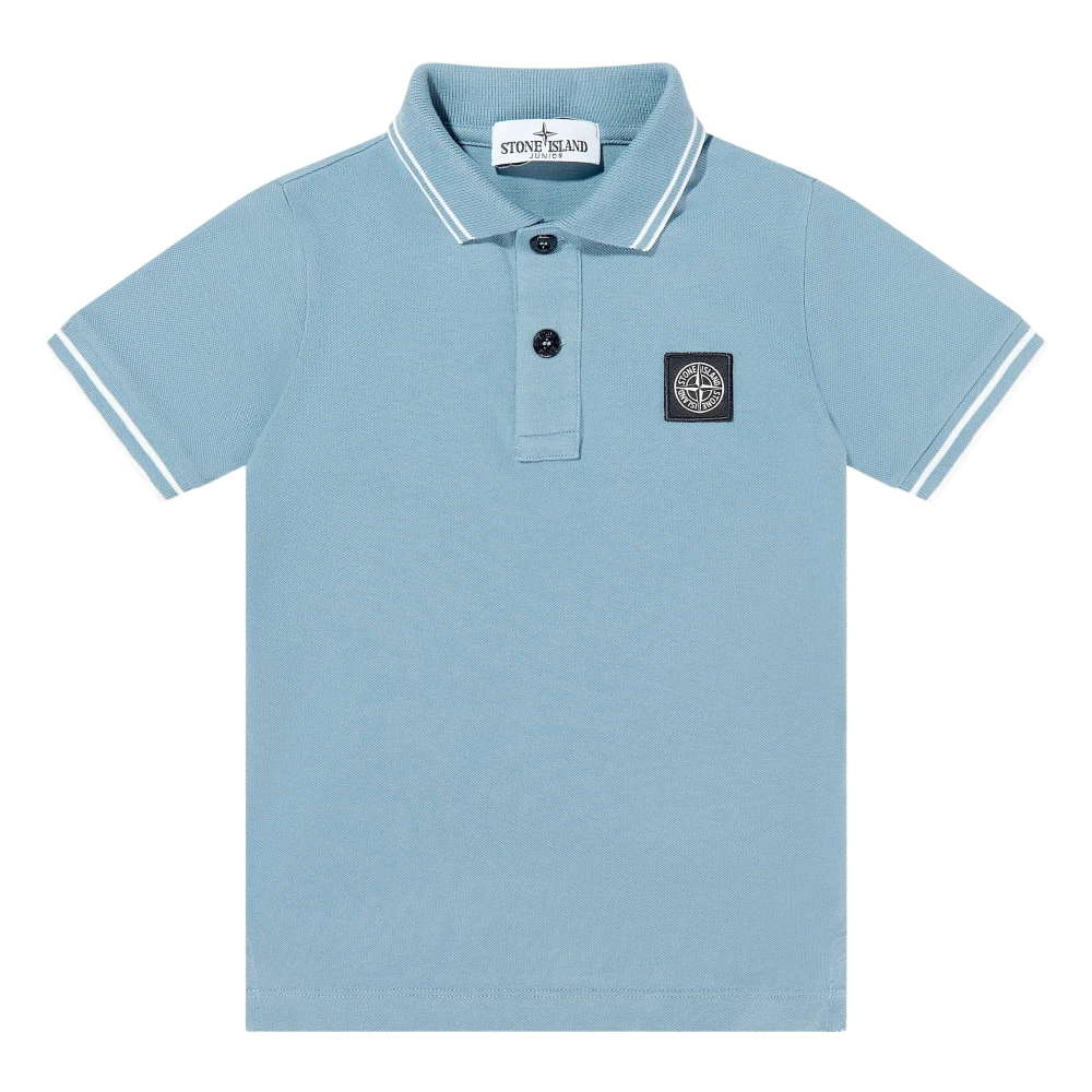 Stone Island Blue Kids Short Sleeve T-Shirts, Male, 14 Y, Compass Patch Polo Shirt