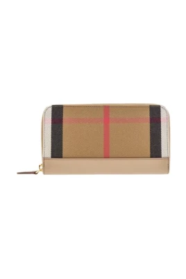 Rutig beige läderplånbok med dragkedja