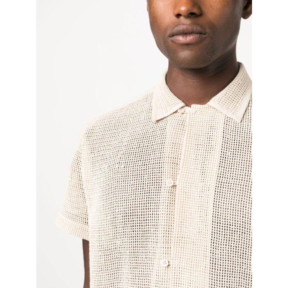 Bode Beige Katoenen Mesh Korte Mouw Shirt Beige Heren