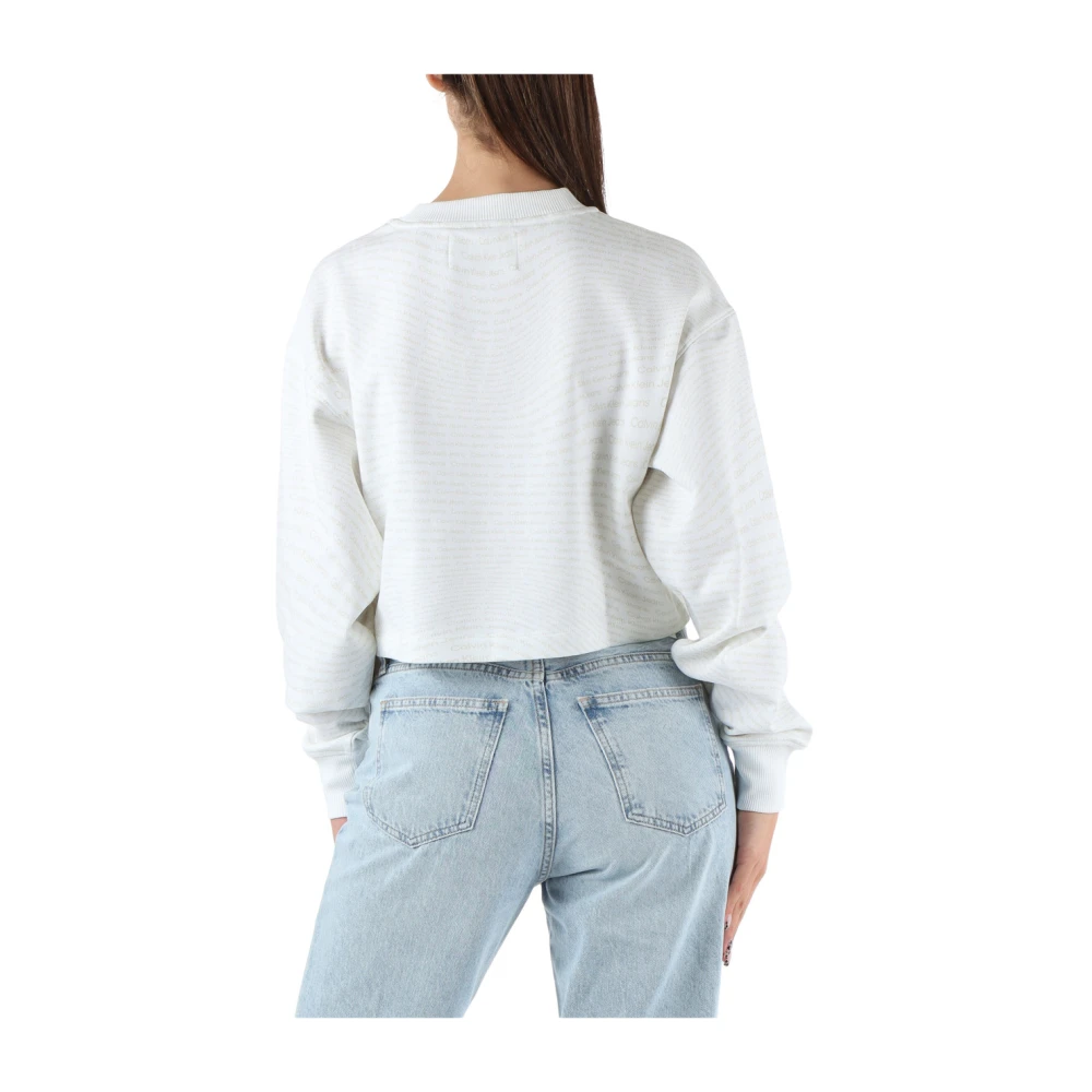 Calvin Klein Jeans Cropped Katoenen Sweatshirt White Dames